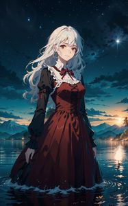 Preview wallpaper girl, dress, water, lake, night, anime