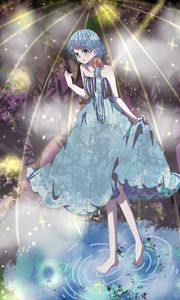 Preview wallpaper girl, dress, water, touch, anime