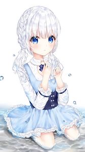 Preview wallpaper girl, dress, water, anime, art, blue