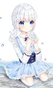 Preview wallpaper girl, dress, water, anime, art, blue