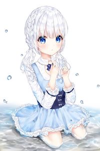 Preview wallpaper girl, dress, water, anime, art, blue