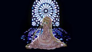 Preview wallpaper girl, dress, window, stained glass, sadness