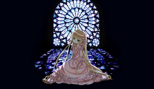 Preview wallpaper girl, dress, window, stained glass, sadness