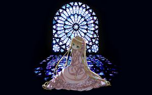 Preview wallpaper girl, dress, window, stained glass, sadness