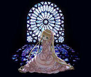 Preview wallpaper girl, dress, window, stained glass, sadness