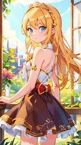 Preview wallpaper girl, dress, window, anime