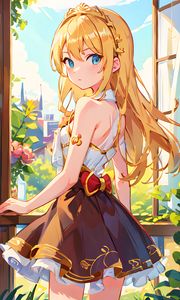 Preview wallpaper girl, dress, window, anime