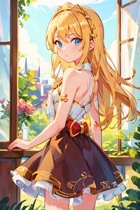 Preview wallpaper girl, dress, window, anime