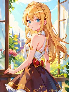 Preview wallpaper girl, dress, window, anime