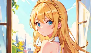 Preview wallpaper girl, dress, window, anime