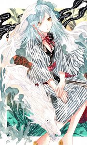 Preview wallpaper girl, dress, wolf, watercolor, anime