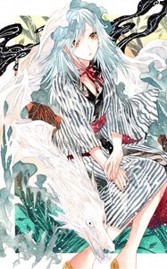 Preview wallpaper girl, dress, wolf, watercolor, anime
