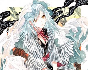 Preview wallpaper girl, dress, wolf, watercolor, anime