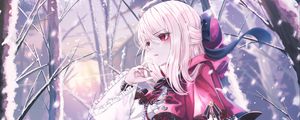 Preview wallpaper girl, dress, wolves, winter, anime, art