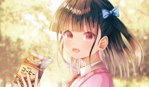 Preview wallpaper girl, drink, anime