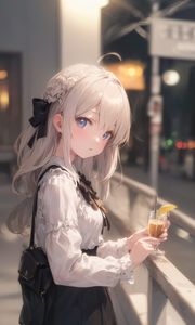 Preview wallpaper girl, drink, bag, anime