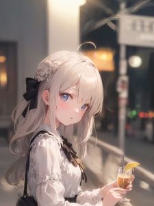 Preview wallpaper girl, drink, bag, anime