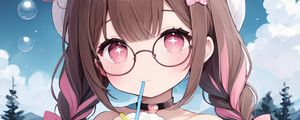 Preview wallpaper girl, drink, choker, glasses, anime