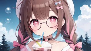 Preview wallpaper girl, drink, choker, glasses, anime