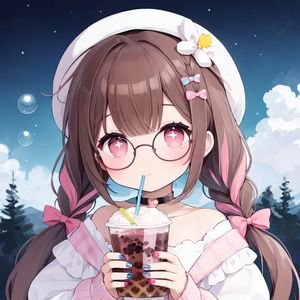 Preview wallpaper girl, drink, choker, glasses, anime