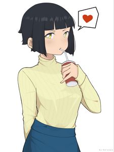 Preview wallpaper girl, drink, heart, anime