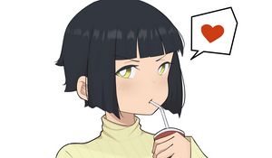 Preview wallpaper girl, drink, heart, anime