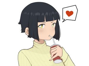 Preview wallpaper girl, drink, heart, anime