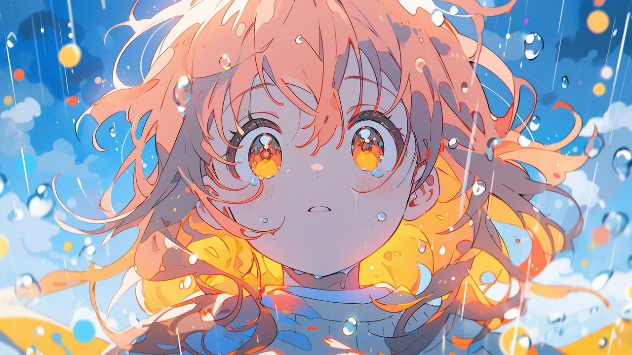 Wallpaper girl, drops, bubbles, water, anime