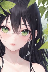Preview wallpaper girl, drops, leaves, art, anime