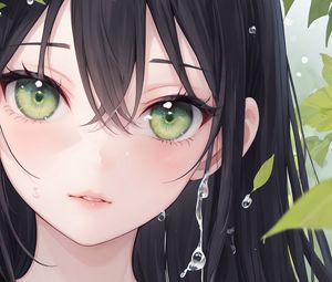 Preview wallpaper girl, drops, leaves, art, anime