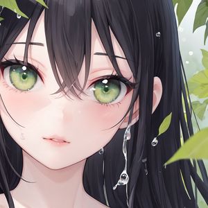 Preview wallpaper girl, drops, leaves, art, anime