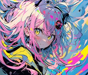 Preview wallpaper girl, drops, paint, bright, anime