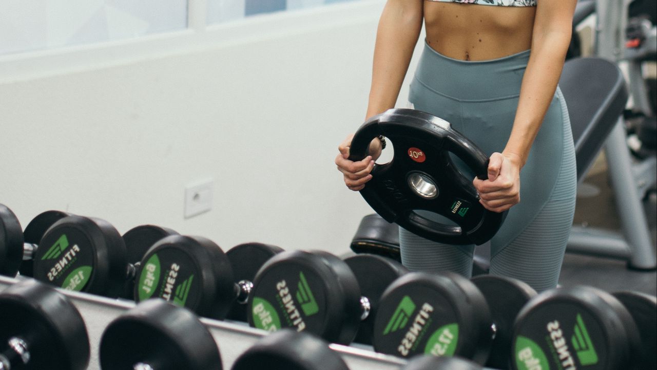 Wallpaper girl, dumbbells, fitness, gym