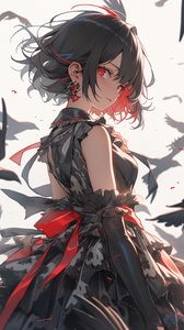 Preview wallpaper girl, earrings, dress, bird, anime, art