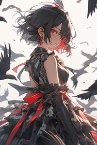 Preview wallpaper girl, earrings, dress, bird, anime, art