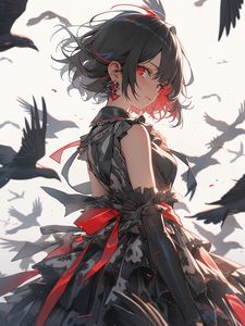 Preview wallpaper girl, earrings, dress, bird, anime, art