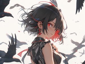 Preview wallpaper girl, earrings, dress, bird, anime, art