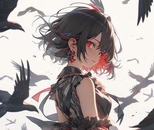 Preview wallpaper girl, earrings, dress, bird, anime, art