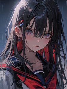 Preview wallpaper girl, earrings, hairpins, portrait, anime