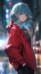 Preview wallpaper girl, earrings, jacket, anime, art