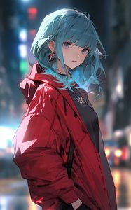 Preview wallpaper girl, earrings, jacket, anime, art