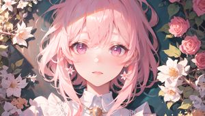 Preview wallpaper girl, earrings, pink, anime