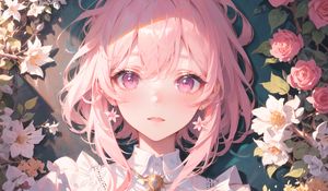 Preview wallpaper girl, earrings, pink, anime