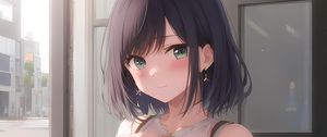 Preview wallpaper girl, earrings, smile, window, anime