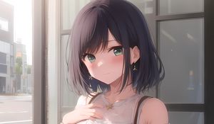 Preview wallpaper girl, earrings, smile, window, anime