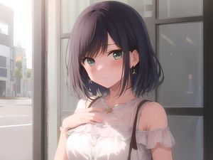 Preview wallpaper girl, earrings, smile, window, anime