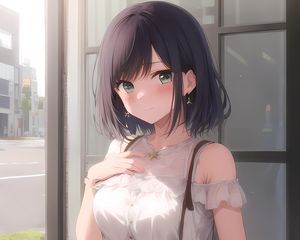 Preview wallpaper girl, earrings, smile, window, anime