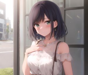 Preview wallpaper girl, earrings, smile, window, anime