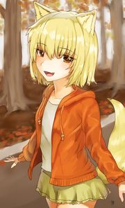 Preview wallpaper girl, ears, autumn, anime, art