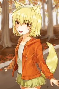 Preview wallpaper girl, ears, autumn, anime, art